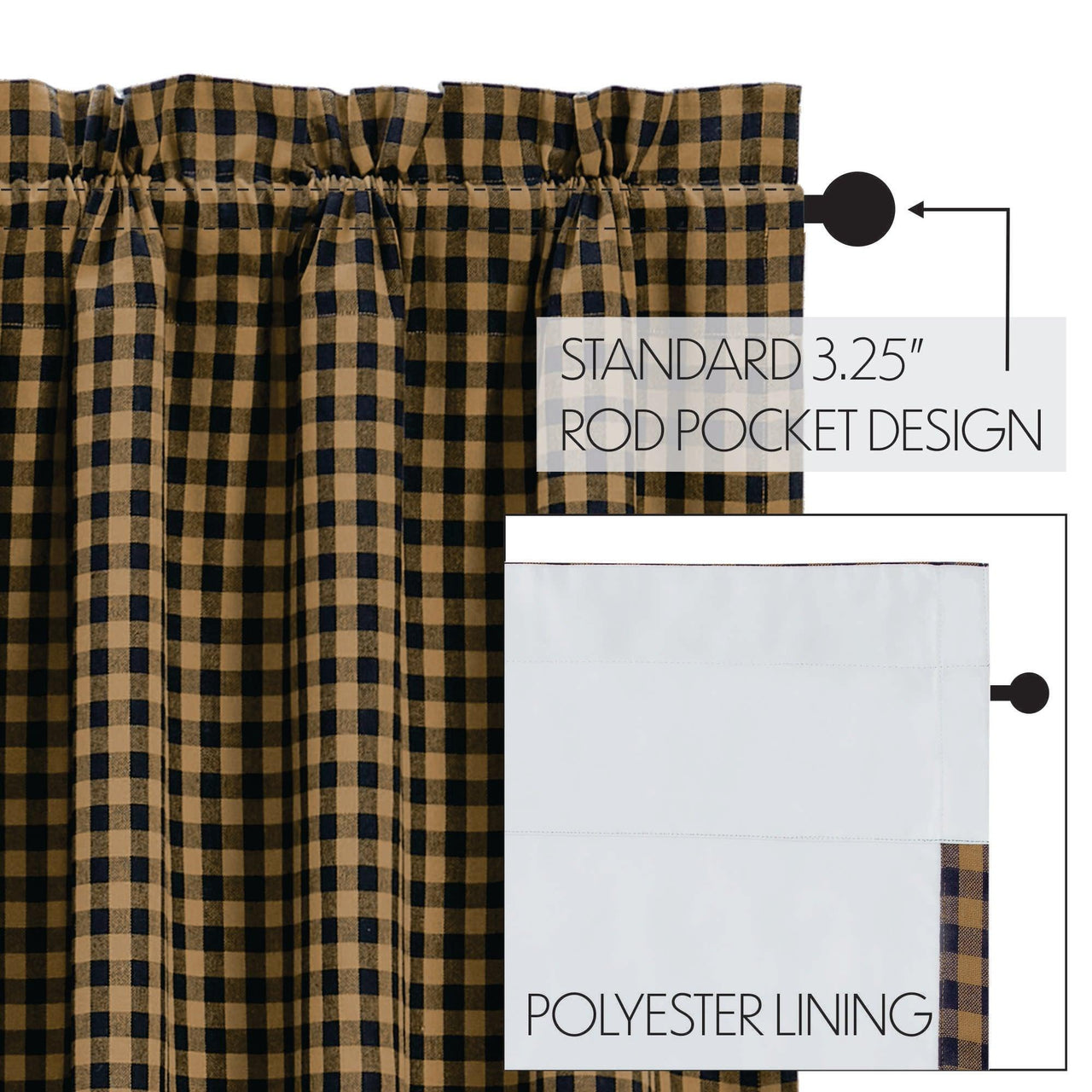 Black Check Blackout Panel Scalloped 84x50 VHC Brands - The Fox Decor