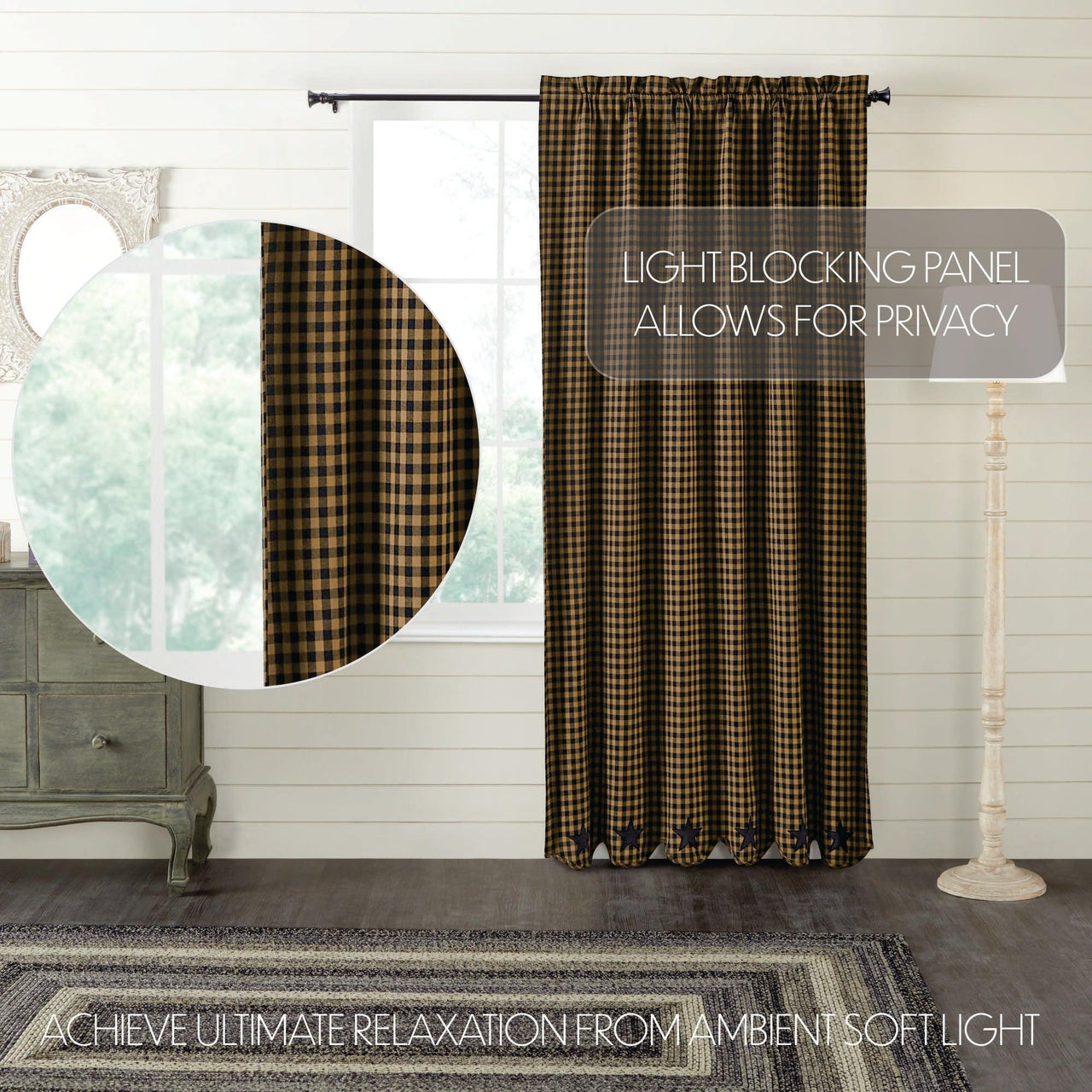 Black Star Blackout Panel Scalloped 84x50 VHC Brands - The Fox Decor