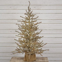 Thumbnail for Antiqued Silver Tinsel Tree w Burlap Base 3ft - The Fox Decor
