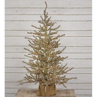 Thumbnail for Antiqued Silver Tinsel Tree w Burlap Base 4ft