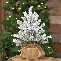 Flocked Mini Pine Tree w Burlap Base 12 - The Fox Decor