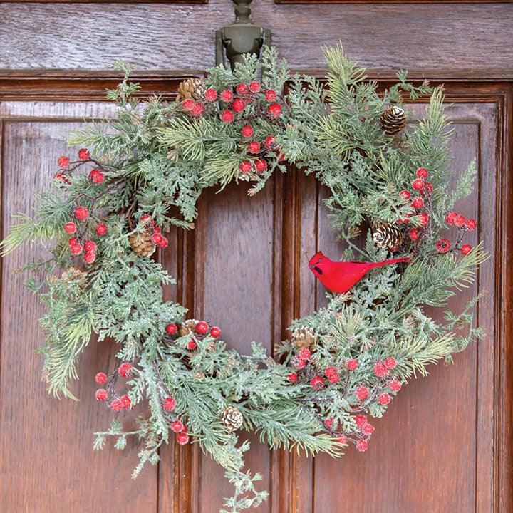 Icy Pine & Sugar Berry Cardinal Wreath - The Fox Decor