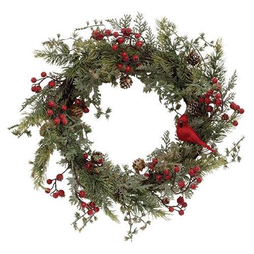 Icy Pine & Sugar Berry Cardinal Wreath - The Fox Decor