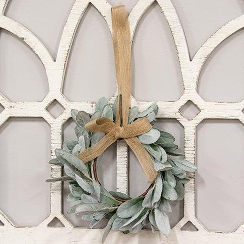 Frosted Lamb's Ear Wreath w Burlap Bow Hanger - The Fox Decor