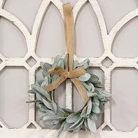 Frosted Lamb's Ear Wreath w Burlap Bow Hanger - The Fox Decor
