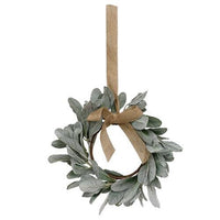 Frosted Lamb's Ear Wreath w Burlap Bow Hanger - The Fox Decor