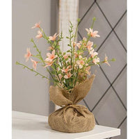 Pink Tabletop Flowers w Burlap Base - The Fox Decor