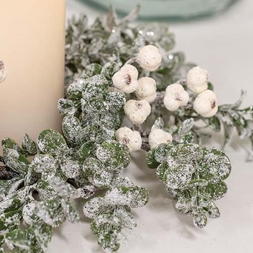 Snow Berries & Icy Boxwood Candle Ring 45
