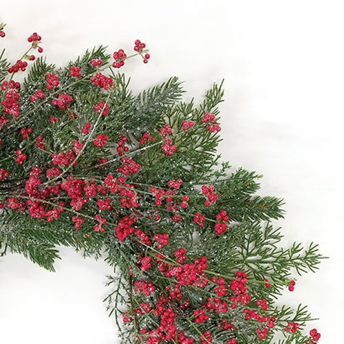 Sparkling Red Berries & Mixed Greens Wreath, 24" - The Fox Decor