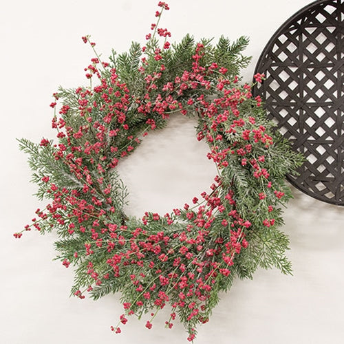 Sparkling Red Berries & Mixed Greens Wreath, 24" - The Fox Decor