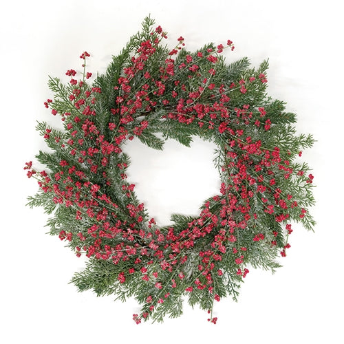 Sparkling Red Berries & Mixed Greens Wreath, 24" - The Fox Decor
