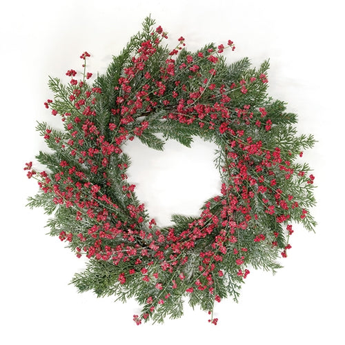 Sparkling Red Berries & Mixed Greens Wreath, 24"