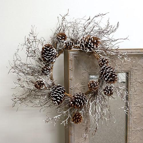 Snow Fallen Twig & Pinecone Wreath 24 - The Fox Decor