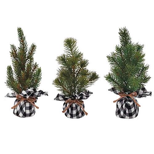 Small Pine Tree w White Black Plaid Base 3 Asstd - The Fox Decor