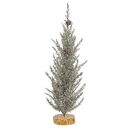 Snowy Tree with Wood Round Base - The Fox Decor