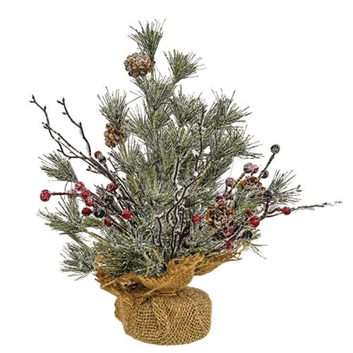 Frosted Tree w Pinecone & Red Berry Small