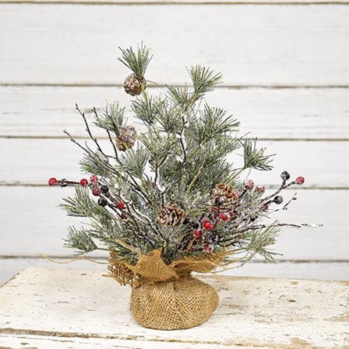 Frosted Tree w Pinecone & Red Berry Small - The Fox Decor