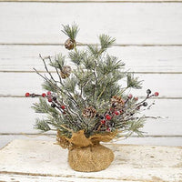 Frosted Tree w Pinecone & Red Berry Small - The Fox Decor