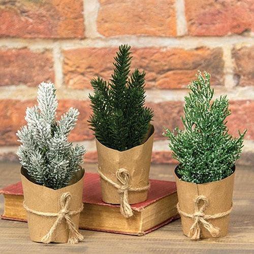 Paper Wrapped Mini Christmas Tree 3 Asstd - The Fox Decor