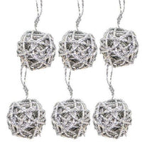 6 Set - 15 Silver Glitter Rattan Ball Ornaments - The Fox Decor