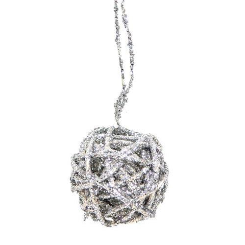 6 Set - 15 Silver Glitter Rattan Ball Ornaments - The Fox Decor
