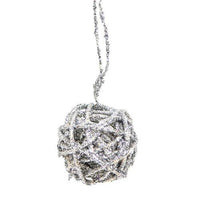 6 Set - 15 Silver Glitter Rattan Ball Ornaments - The Fox Decor