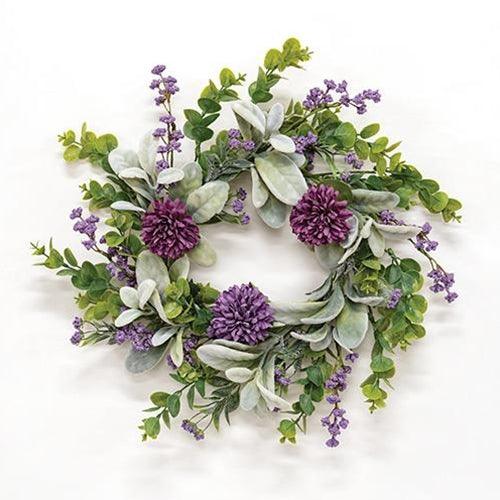 Violet Chrysanthemum and Lamb's Ear Wreath - The Fox Decor