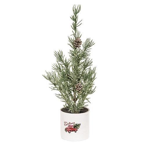 Mini Alpine Tree In Merry Christmas Truck Pot - The Fox Decor