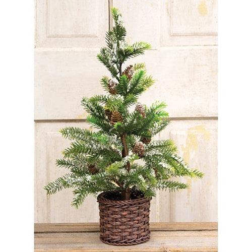 Snowy Cypress Tree in Willow Basket 18 - The Fox Decor