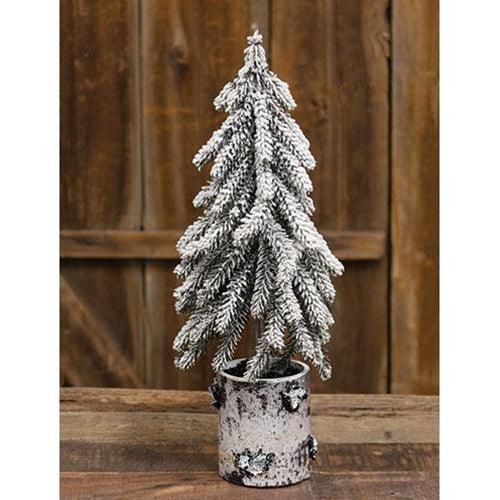 Flocked Weeping Pine Tree In Birch Pot 16 - The Fox Decor