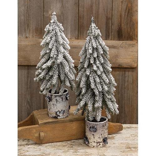 Flocked Weeping Pine Tree In Birch Pot 16 - The Fox Decor