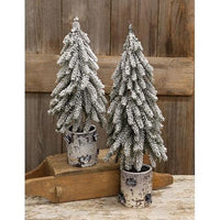 Flocked Weeping Pine Tree In Birch Pot 16 - The Fox Decor
