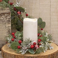 Thumbnail for Snowy Holiday Red Berry & Bell Candle Ring