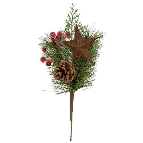Brush Pine & Sugar Berry Pick w Rusty Star - The Fox Decor