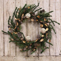Thumbnail for Birch Cone Pod & Glitter Rattan Ball Pine Wreath - The Fox Decor