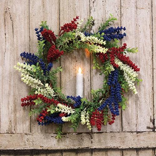 Red White & Blue Heather & Boxwood Wreath 18