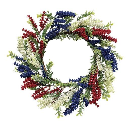 Red White & Blue Heather & Boxwood Wreath 18