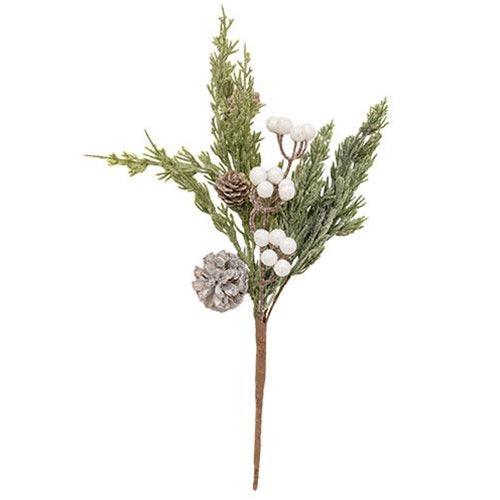 Sparkle Soft Pine White Berry Pick - The Fox Decor
