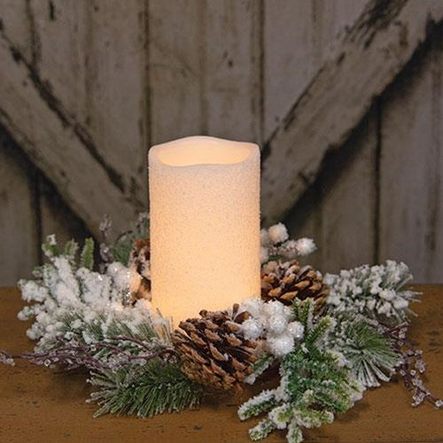 Flocked Berry Pine Candle Ring