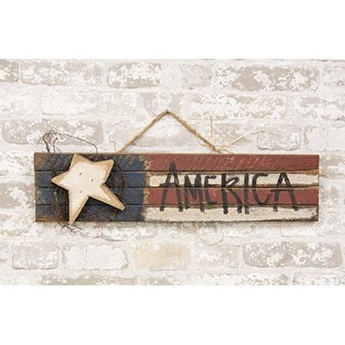 Lath America Flag w Wood Star 2ft - The Fox Decor