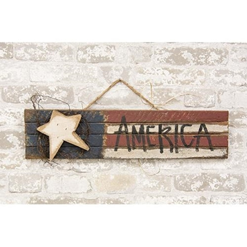 Lath America Flag w Wood Star 2ft