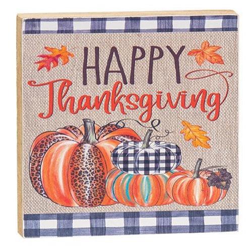 Happy Thanksgiving Pumpkins Square Block - The Fox Decor