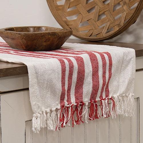 Red Stripe Fringed White Short Runner - The Fox Decor