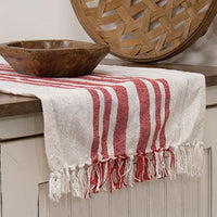 Red Stripe Fringed White Short Runner - The Fox Decor