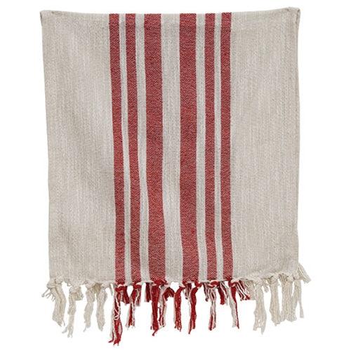 Red Stripe Fringed White Short Runner - The Fox Decor