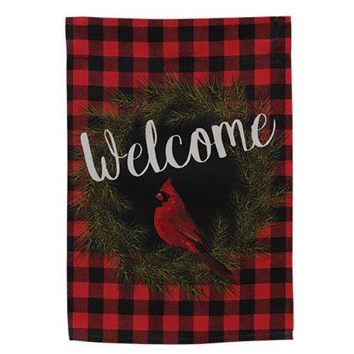 Welcome Cardinal Buffalo Check Garden Flag - The Fox Decor