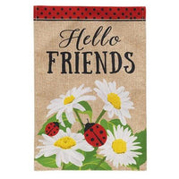 Hello Friends Daisies and Ladybugs Burlap Garden Flag - The Fox Decor