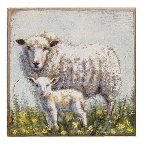 Sheep & Lamb Distressed Block - The Fox Decor