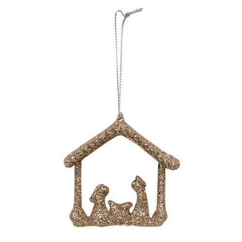 2 Set Champagne Glitter Nativity Ornaments - The Fox Decor