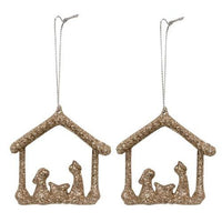2 Set Champagne Glitter Nativity Ornaments - The Fox Decor